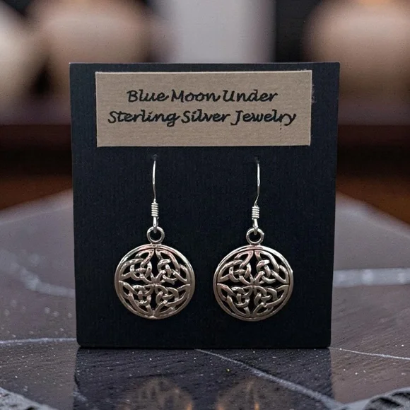 NWT 925 Sterling Silver Round Celtic Dangle Drop Earrings! Hypoallergenic! NEW! - Picture 6 of 9